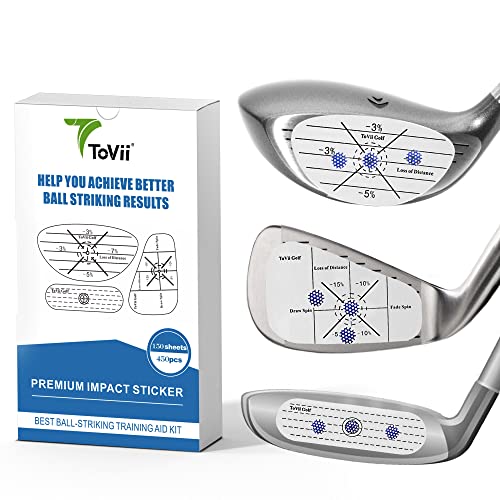 ToVii 450 Pcs Golf Impact Tape Set, Self-Teaching Sweet Spot and Shot Consistency Analysis,Each 150 Pcs Club Impact Stickers for Woods Irons and Putters, Useful Training Aid Improve Swing Accuracy
