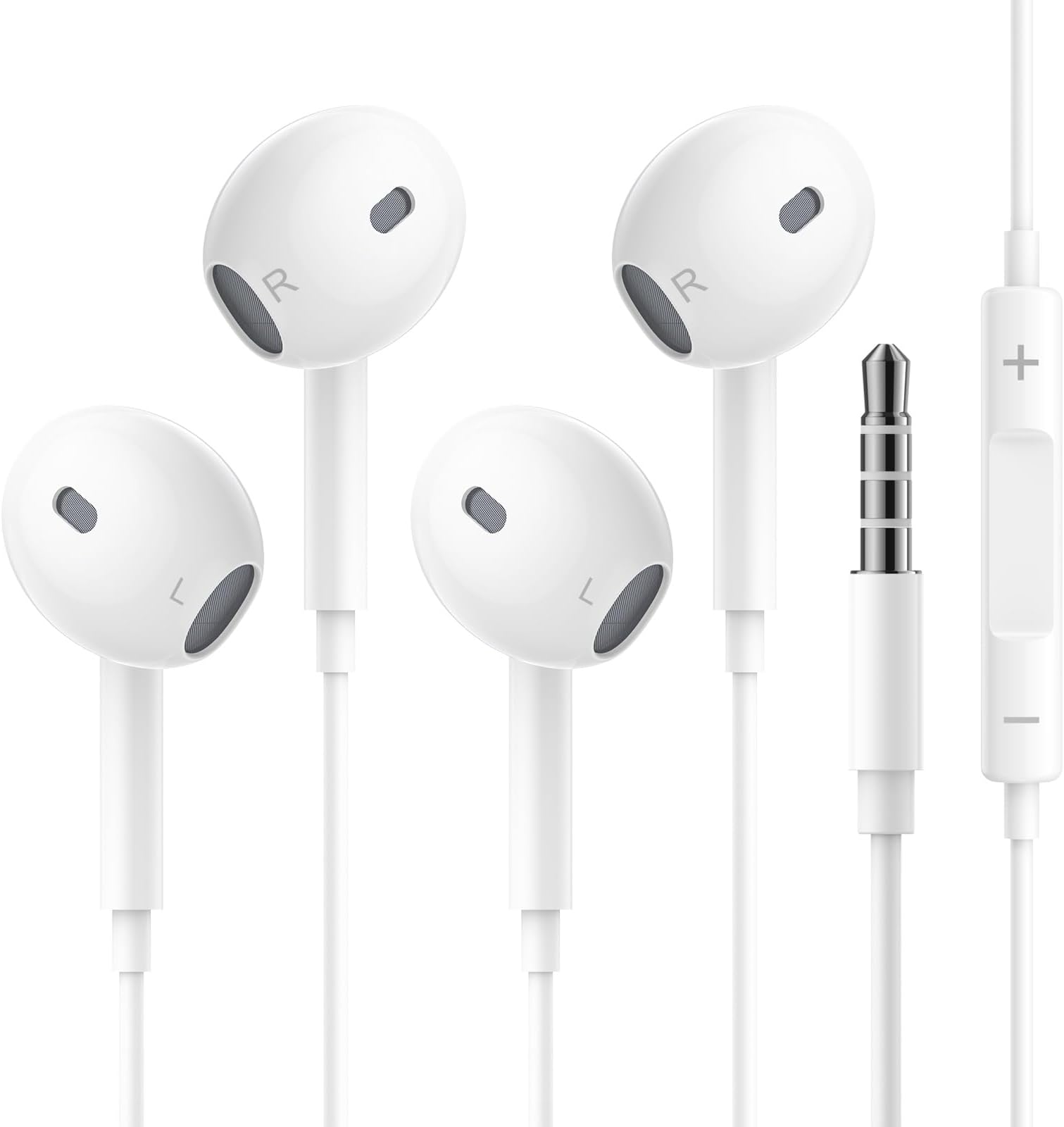 2 Pack Wired In-Ear Headphones with Microphone & Remote Control – Noise Canceling Earphones Isolating Earbuds, 3.5mm Jack, Compatible with i-Phone, S-amsung, H-uawei, A-ndroid, T-ablets & L-aptops