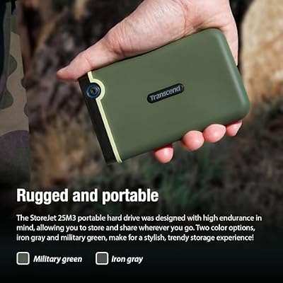 Transcend StoreJet 2TB Rugged External Hard Drive, USB3.1(5Gbps) Portable HDD w/One Touch Auto-Backup Button/Anti-Shock Resistant/Compact&Lightweight/Lightning-Fast Speeds, Iron Gray - TS2TSJ25M3S