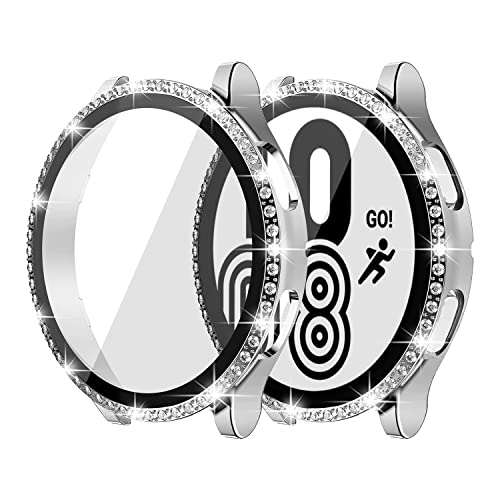 SUGARJAR 2 pack Diamantes Funda compatible con Samsung Galaxy Watch 4 40mm 44mm,Dardura PC Cubierta protectora choqueprotección completa, temperatura antifog Cubierta brillo para Galaxy Watch 4 Cover