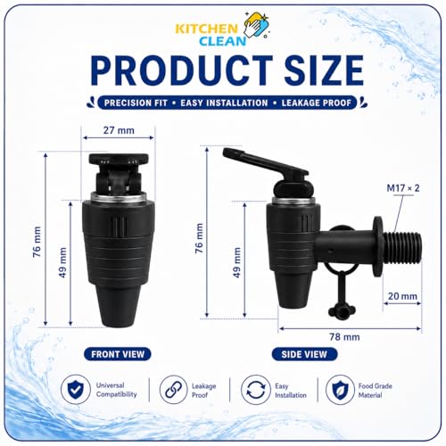 Image of Kitchen Clean All RO Water Purifier Taps for Kent, Dolphin, Aqua - Suitable for Mud Pot Water Can, Water Dispenser, Filter Nal (Black | Pack of 2)