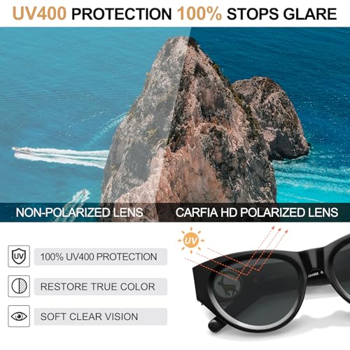 CARFIA Retro Acetate Polarized Cat-Eye Sunglasses for Women UV400 Protection, Designer Glasses Trendy Classic Shades CA19524
