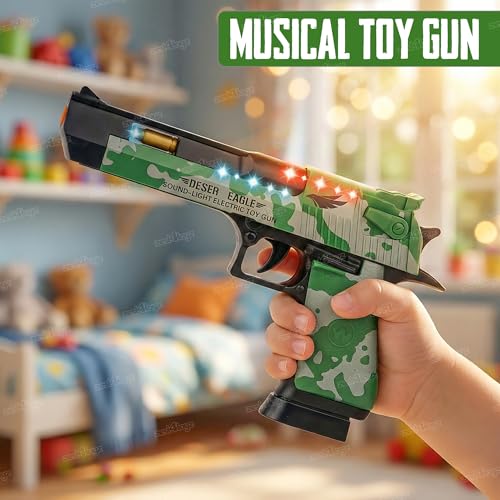 Image of Zest 4 Toyz Light and Sound Police Army Style Pistol Gun Toy with Moving Top Loader Telescopic Barrel and Target Projection Effect, Desert Eagle Pistol (Pack of 1) Random Color Dispatch, Assorted