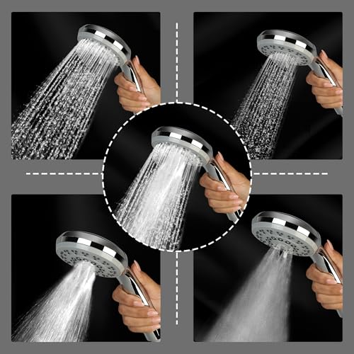 Image of Orvos Hand shower multi-function 5 Modes, 4x4 inches, RainMist, Chrome plated with high grade Korean ABS material from LG,1.5 to 1.8 meter flexible shower hose and wall hook