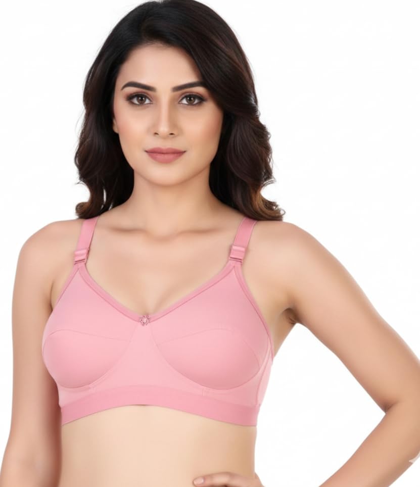 Image of Pack of 2 Women's Pure Cotton Non-Padded Wire-Free Everyday Bra | Full Coverage Seamed Cups with Wide Adjustable Straps | Everyday Comfort