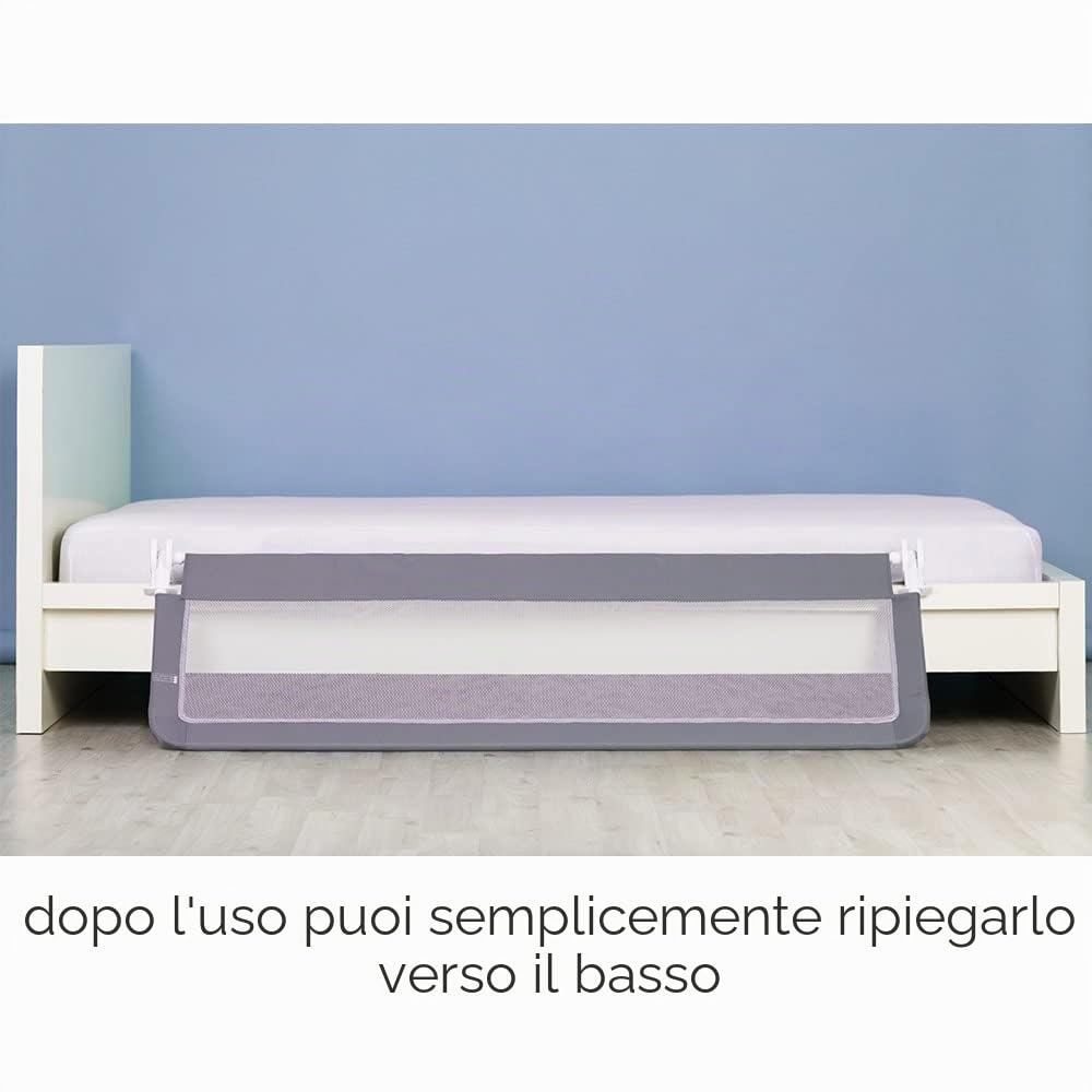 Fillikid sponda letto bambini e neonati più alta 150 x 50 cm - barriera lettino bambino pieghevole per letti standard e boxspring - grigio bianco