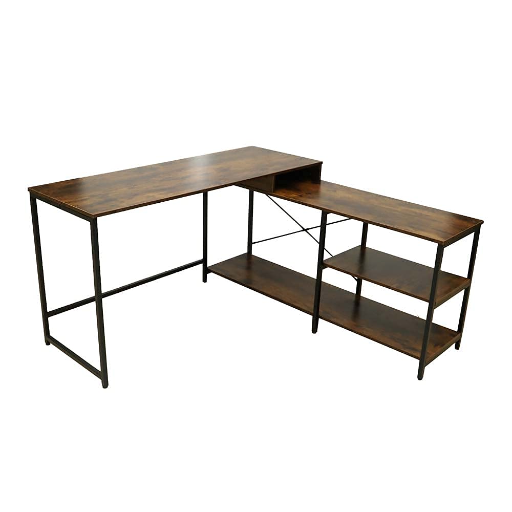 Buy YATAI Rustic Wood LShaped Computer Desk Table With Shelves Writing Study Table Space