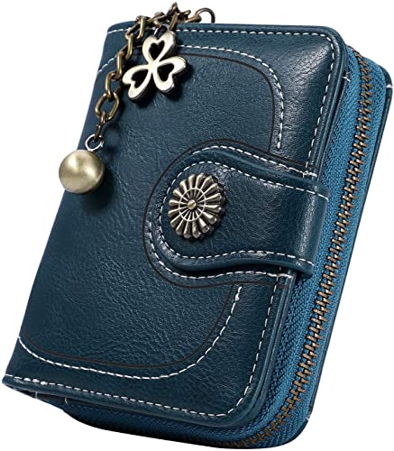 Luokeily Geldbörsen, Damen Echtleder Block Brieftasche Kurzes Leder Portemonnaie mit Kartenschlitzen Identifikationsfenster, Metallanhänger und 1 Reißverschlusstasche Cover