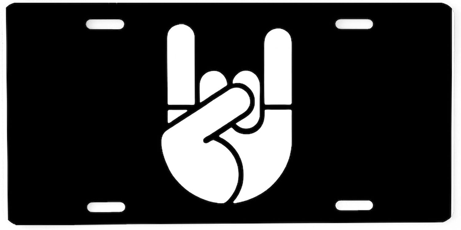 CafePress Rock Hand Stencil LTT Aluminum License Plate, Front License Plate, Vanity Tag