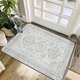 BEIMO 2X3 Area Rug for Entryway, Machine Washable Grey Rugs Throw Thin Doormat, Distressed Vintage Medallion Floral Print Rug for Bedroom Living Room, Low Pile Lightweight with Non Slip Backing