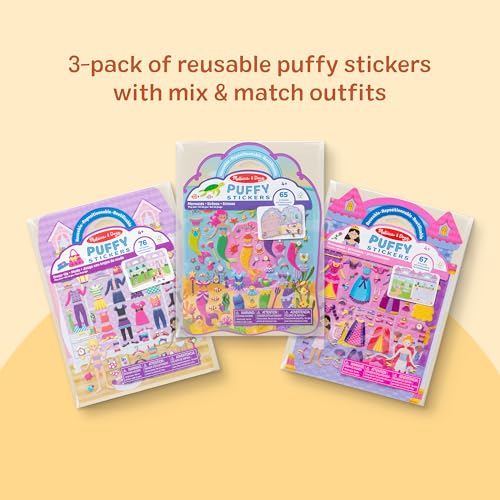 Melissa & Doug Puffy Sticker Activity Books 3-Pack Play Set | 208 Reusable Puffy Stickers, 3 Scene Boards, Princess & Mermaid, Mess-Free Travel Toys, Arts & Crafts, Toys for Kids, Ages 4+ - image 3