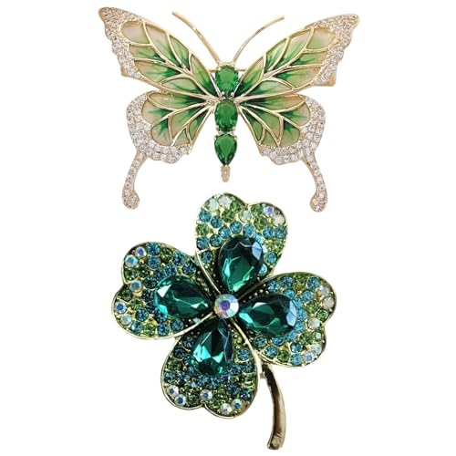 TENGWA Broches para Ropa Mujer 2 Piezas Broches Ropa Trébol de Cuatro Hojas/Mariposa Mariposas Broche Moda Bisuterí a Barata Adecuado para Sombreros y Bolsos de Mujer ara Bodas