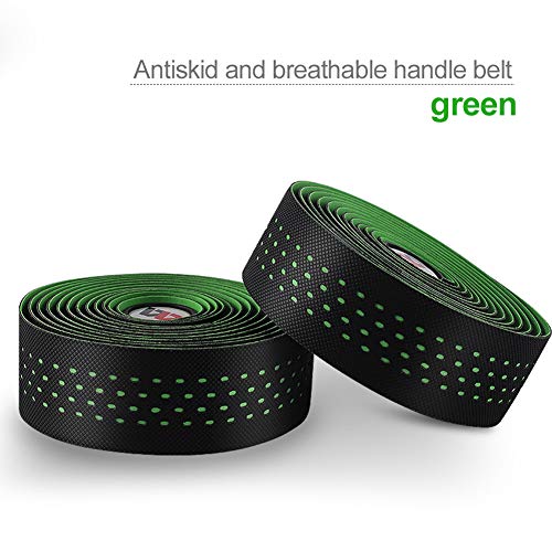 Ihreesy 1 Pair Bicycle Handlebar Tape, Self-Adhesive Road Bike Handlebar Tape Breathable Anti-Slip Handlebar Tape With 2 Pieces End Caps For Mtb Mountain Bike, Green #TOP2