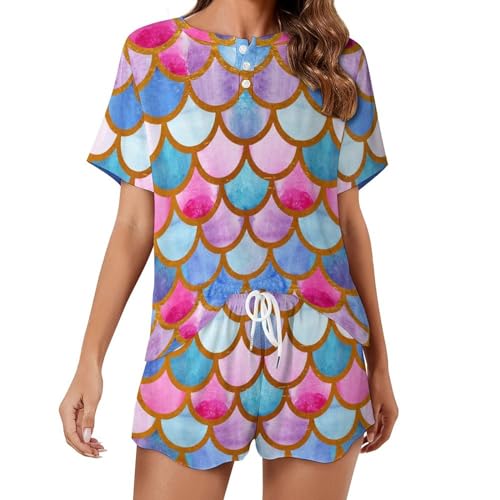 Ensemble de pyjama pour femme en maille douce haut de gamme motif écailles