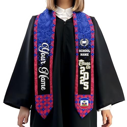 MonkeyVan Custom Haitian Graduation Sash 2025,Personalized Haiti Flag Graduation Stole,Haitians American Flag Graduation Sash S40