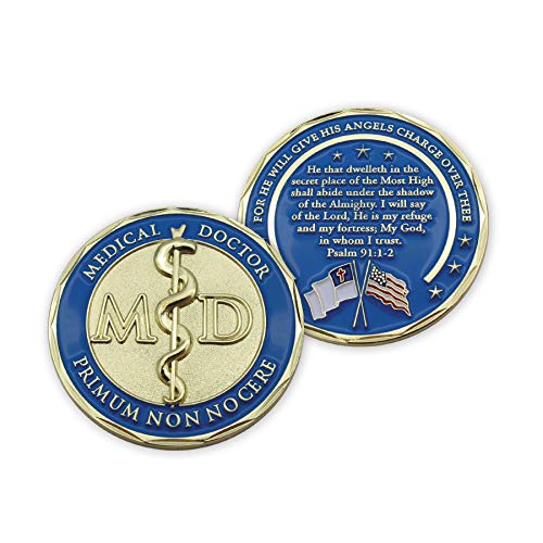 Medical Doctor Coin, Athe Lord Is My Refuge And My Fortressa, Psalm 91 And Primum Non Nocere - First Do No Harm. Pocket Token Of Strength, Peace And Protection. Gold Plated Challenge Coin For Mds.