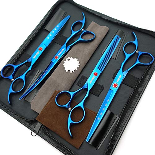 70intitaniumblueprofessionalpetgroomingscissorssetstraightthinningcurvedscissors4pcssetfordoggroomingblue  Urban Country Home Decor 70in titanium blue professional pet grooming scissors setstraight thinning curved scissors 4pcs set for dog groomingblue  urban country home decor