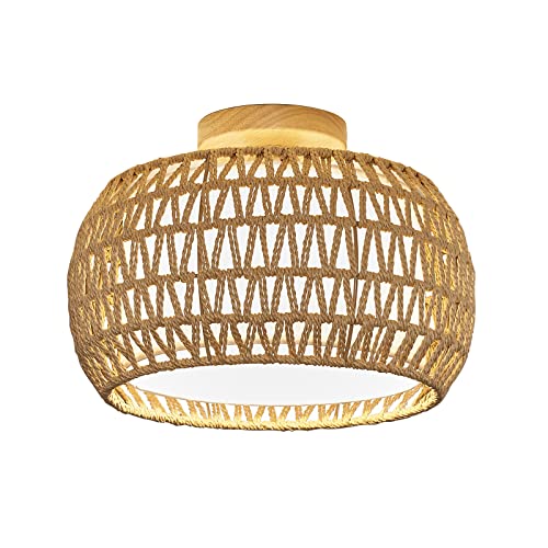 Buxvrcs Rattan Ceiling Light Fixtures, Hand-Woven Boho Flush Mount Ceiling Light, Handmade Rattan Light Fixtures Ceiling Mount With Fabric Shade, Farmhouse Light Fixture For Bedroom Hallway Entryway #TOP6