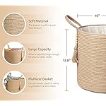 Mkono Woven Storage Basket Decorative Natural Rope Basket Wooden Bead Decoration for Blankets,Toys,Clothes,Shoes,Plant Organizer Bin with Handles Living Room Home Decor, Jute, 16" W × 13.8" L - Image 3