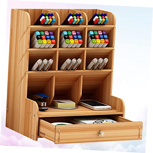 Porte-stylo compartiments multiples bois grande capacité pour rangement bureau moderne