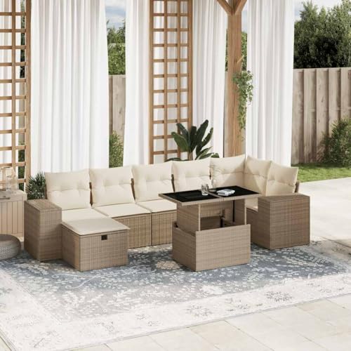Genérico Set de sofás de jardín y Cojines 8 Piezas ratán sintético Beige,Mobiliario,Muebles de jardín,Conjuntos de jardín-3275308