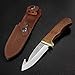 Mossy Oak Fixed Blade Gut Hook Knife, 9.5-inch Full Tang Field Processing Knife - Wooden Handle, Leather Sheath Included, for Skinning, Hunting, Outdoors