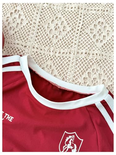 Verdusa Girl's Active Jersey Shirts Raglan Sleeve Graphic Tees Summer Striped Going Out Tops3