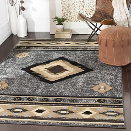 Tuckhome Southwestern Tribal Living Room Bedroom Dining Room Aztec Area Rug - Native American Indian Indie Carpet - Brown, Gray, Black, Beige, Tan - 7'10" x 11'2"