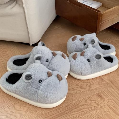 Gaolinci 3D Cartoon Rhino Cotton Slippers, Indoor Warm Slippers for Women, Comfortable Lining and Non-Slip Sole3