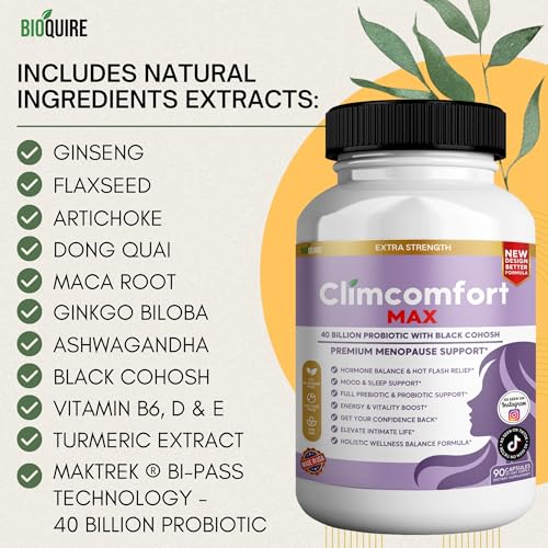 Image of Climcomfort Max Menopause Support, 40 Billion Probiotic with Black Cohosh, 90 Capsules, Hormone Balance and Hot Flash Relief (5)