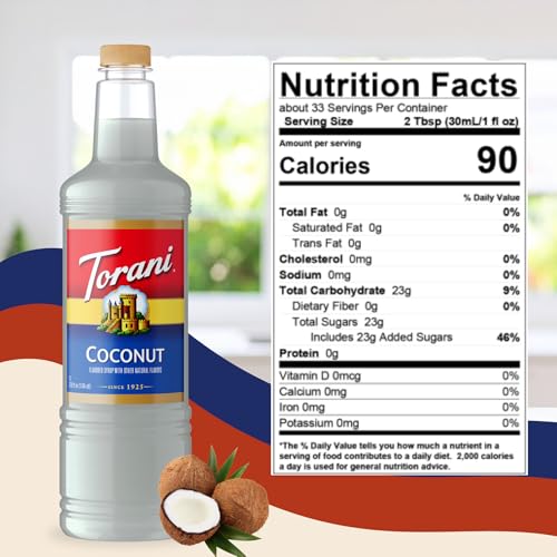 Image of Torani Coconut Syrup 1L with Pump - Coffee, Cocktails & Smoothies