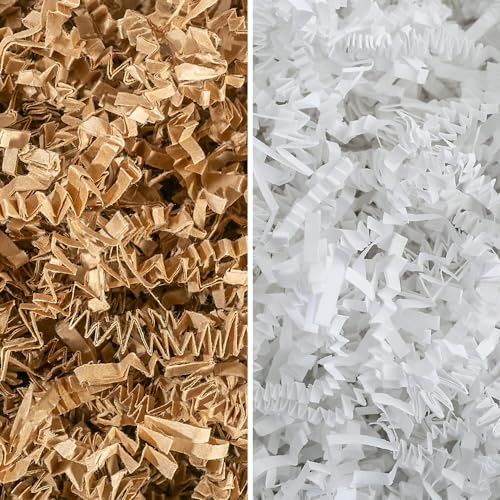 MagicWater Supply - Kraft & White (1 LB per color) - Crinkle Cut Paper Shred Filler great for Gift Wrapping, Basket Filling, Birthdays, Weddings, Anniversaries, Valentines Day