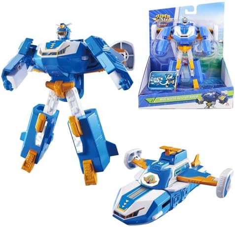 Super Wings 2-in-1 Mini World Aircraft Verwandlungsroboter mit Licht- und Soundeffekten, Transformer-Spielzeug für Mädchen und Jungen ab 3 Jahren, blau