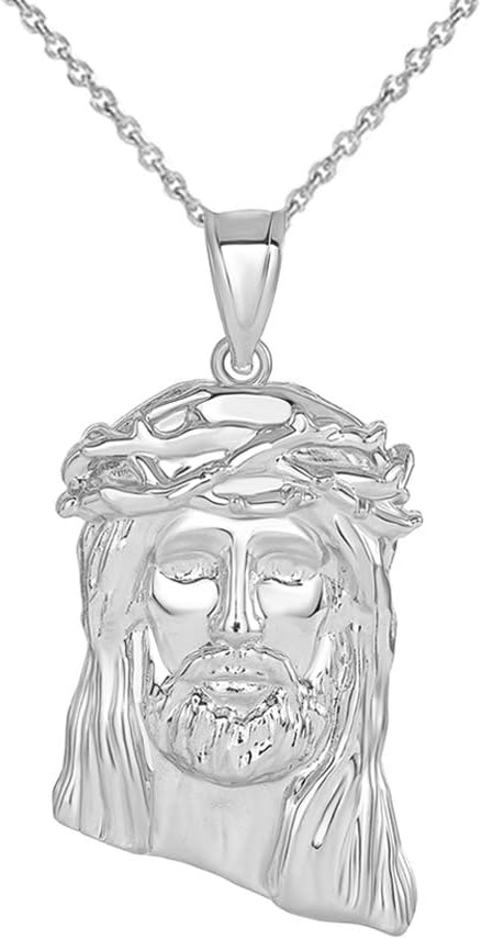 Claddagh Gold Religious Jewelry Sterling Silver Iced Out Jesus Christ Face Pendant Necklace, 1.2"