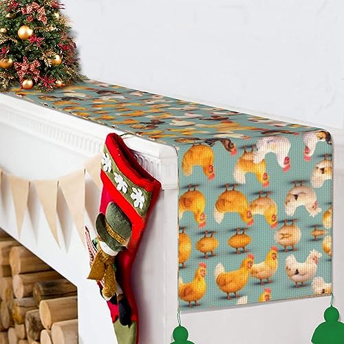 Chemin de table rustique poule pour décoration de cuisine et Noël