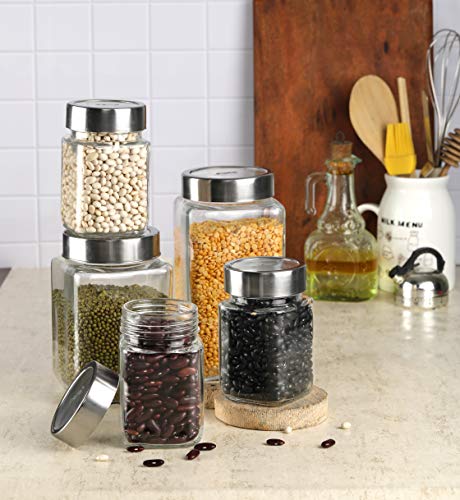 Image of CELLO Qube Fresh Glass Storage Jar for Kitchen Set of 10 Pcs (180 x 3, 300 x 3, 580 x 2, 1000 x 2) Transparent | Leadfree Toughened Glass Kitchen Storage Jars Set For Beans, Whole Grains, Dry Fruits