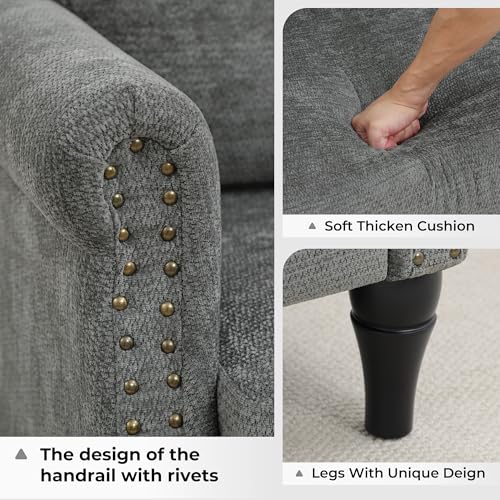 Image of Accent Chair Set of 2 for Living Room Modern Mid Century Reading Chair Armchair High Back Upholstered Armchair with Wooden Legs for Living Room Bedroom Office LIGHTGREY