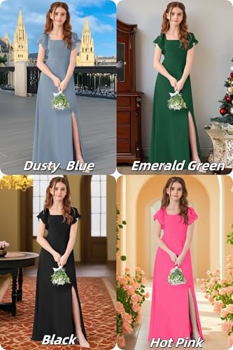 Short Sleeves Junior Bridesmaid Dresses for Girls Formal Party Flower Girl Dress Long with Low Slit Dusty Rose 123