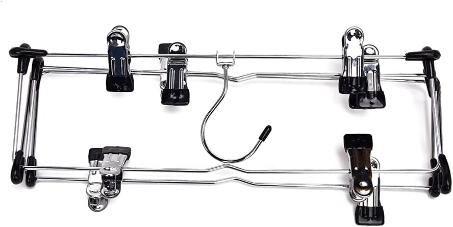 JSEIAJB 5 Layers Foldable Space Saving Skirt Hanger Clips Pants Rack Wardrobe Non-Slip Metal Hangers Clothes Organizer