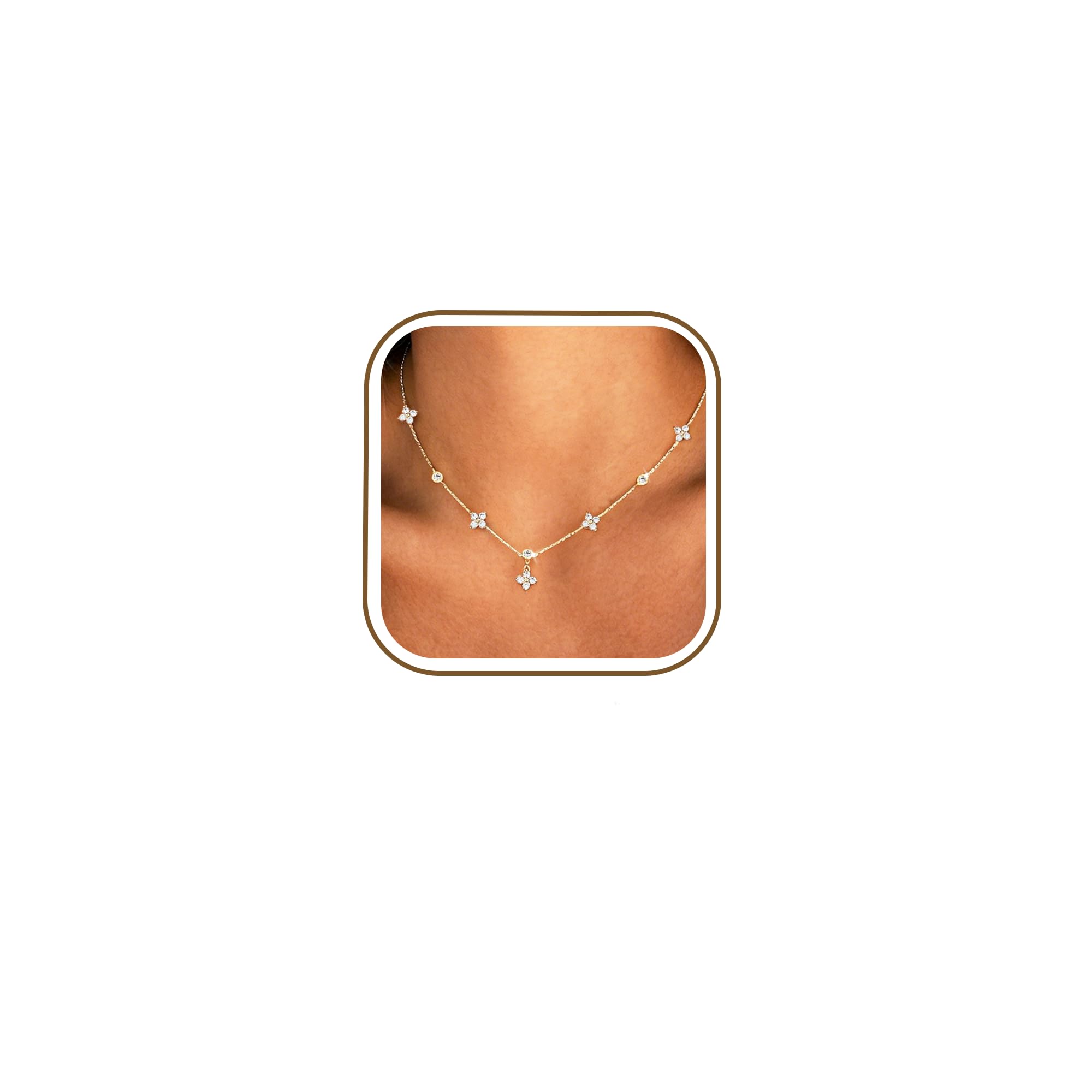 Avotto Choker Kette Damen Halskette Damen Silber 925 Gold Cubic Zirkonia Vierblättriges Choker Ketten Women Wasserfest Silber Kette Schmuck Gold Necklaces for Women