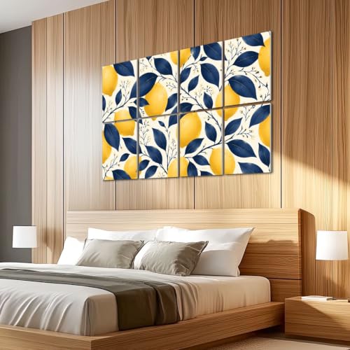 8 Pack Paneles Acústicos Artísticos Absorbentes de Sonido con Diseño de Limones Pastel Sin Costuras y Hojas Azules, Paneles Decorativos Autoadhesivos para Estudios de Grabación y Oficina 48 x 32 pulgadas miniatura 5