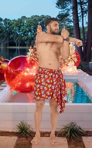 HAPPY BAY Men's Christmas Tree Swimwear Beach Gifts Pareo Swim Trunk Vacation Holiday Xmas Party Beachwear Short Sarong for Men One Size Red, Santa3