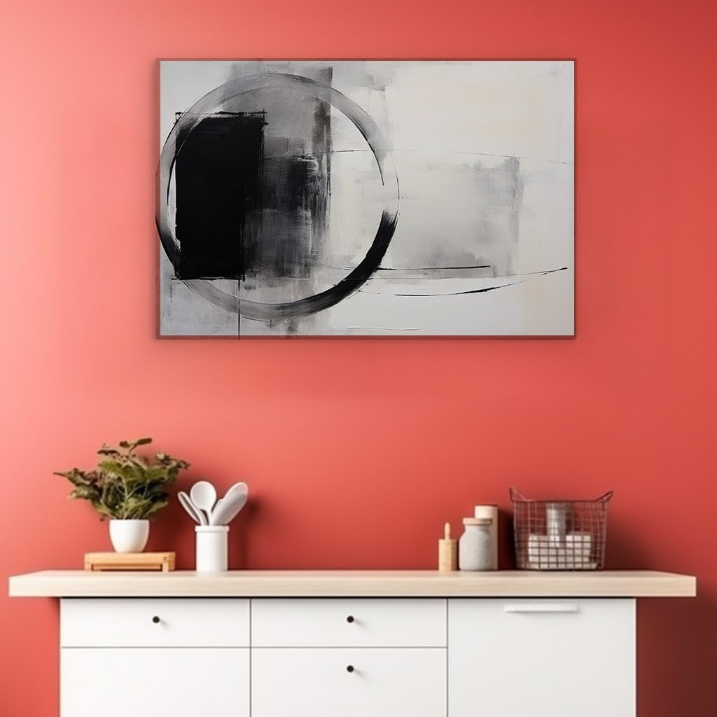 Canvas for Living room. Monochrome Elegance: A Dance of Contrast and Harmony in Abstract Art, 27 x 18 inch Canvas Wall Art - Ready to Hang