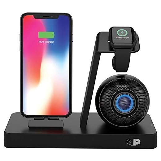 ONE Dock (Apple Certified) Power Station Dock, Stand & Built-in Lightning Connector for Apple Watch Smart Watch (Series 5,4,3,2,1 Nike+), iPhone, iPad & iPod (Dock + Beat Speaker (Black))