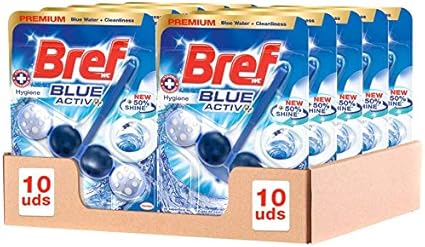 Bref Blue Activ Higiene Cesta WC (pack de 10 unidades), limpia baño para un WC siempre limpio y fresco, limpiador de baños con fórmula antical que elimina la suciedad