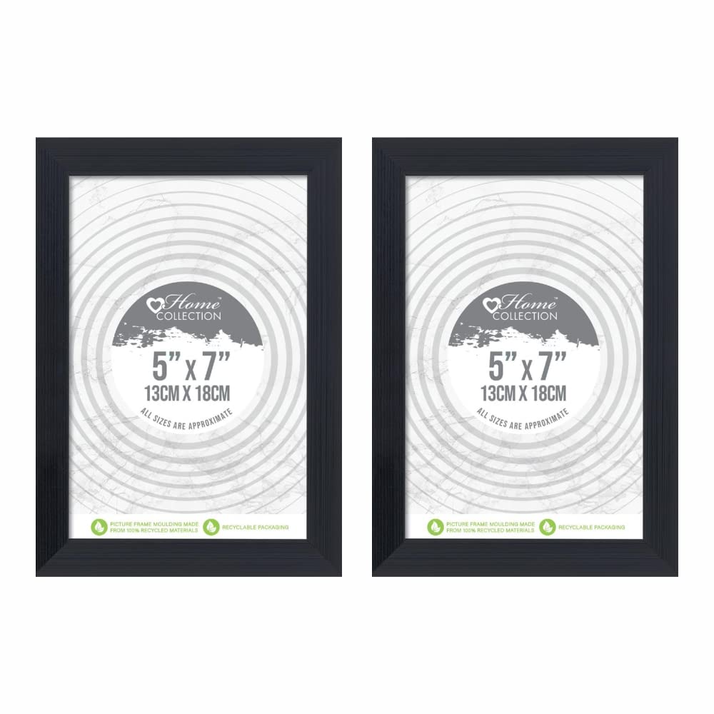 M1ss Black (Pack Of 2) - 5X7 Inch Photo Frame Glass Front 13Cm X 18Cm, Wall Mount Or Table Top, Picture Frame, Freestanding And Wall Mountable