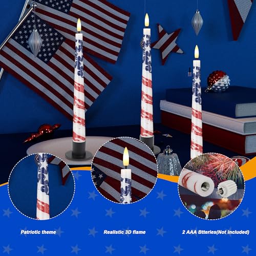 Image of Flameless Patriotic Candles, 9.6 inch Real Wax 4th of July Led Candles with Remote, 3 Pack Flickering Independence Day Flameless candlesticks for Table, Home, Party Decor