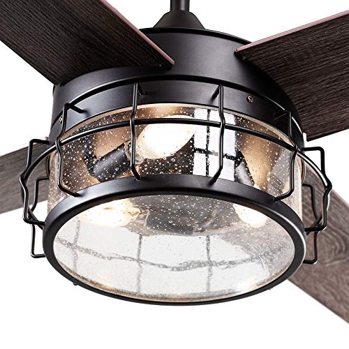 Ceiling Fan 52 Inch Reversible 4-Blade Ceiling Fan with Lights Remote Control 4-Speed Cage/Glass Chandelier Fan, 3 lights Not Included, Oil Rubbed Bronze - Thumbnail 4