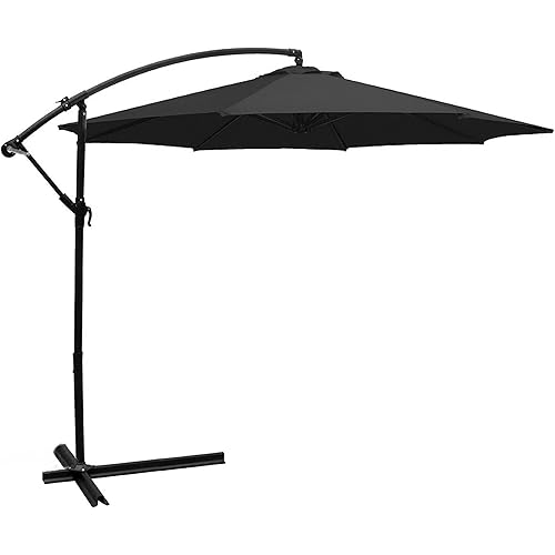 BELLEZE Patio Umbrella 10 Ft Offset Cantilever Umbrella Outdoor Market Hanging Umbrellas and Crank w. Cross Base, Black