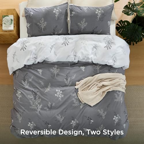 Image of Bedsure Duvet Cover King Size - Reversible Floral Duvet Cover Set with Zipper Closure, 3 Pieces Grey Bedding Set with 8 Corner Ties and 2 Pillowcases 20 inchx36 inch
